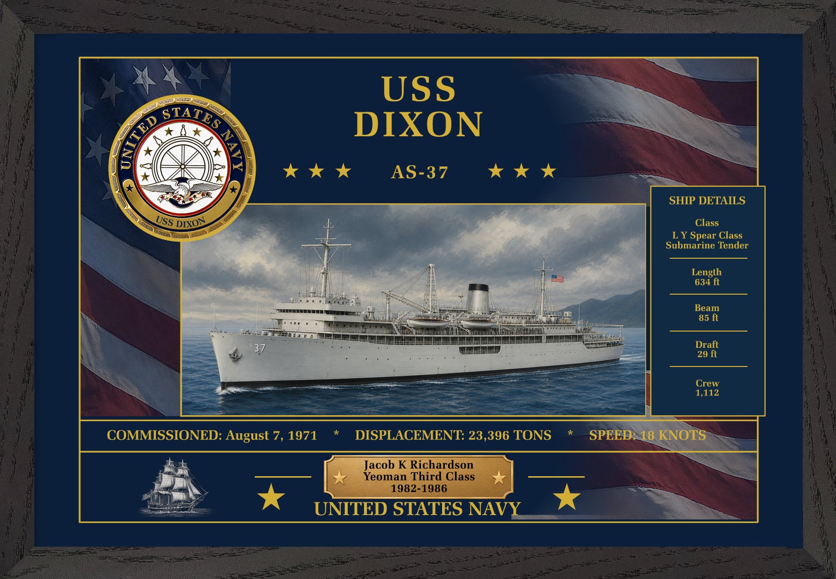 USS Dixon AS-37 Framed Patriotic Art
