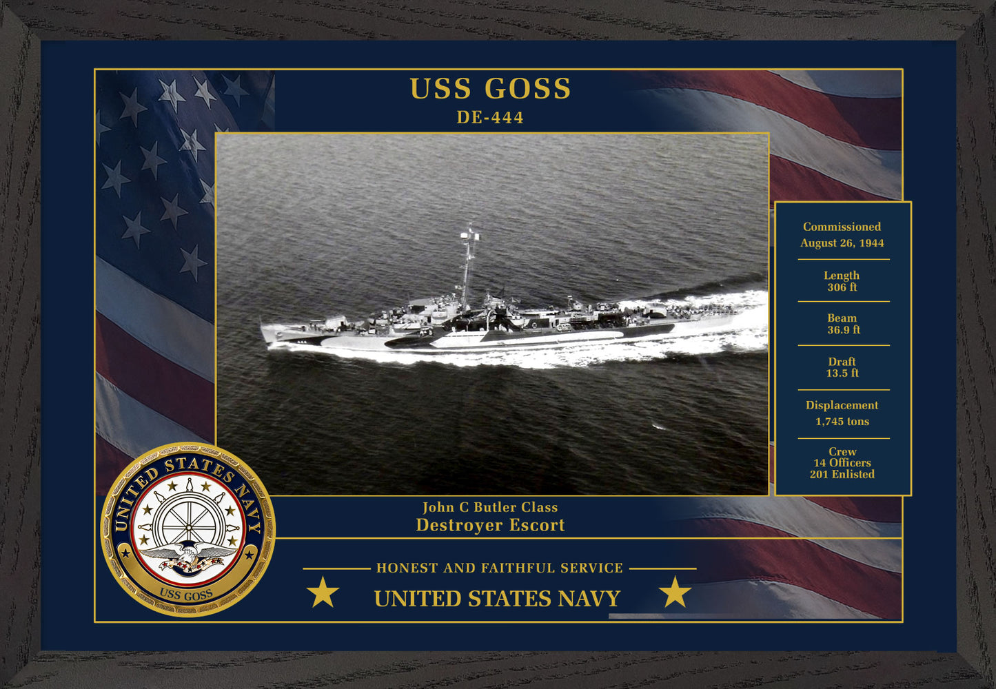 USS Goss DE-444 Framed Patriotic Photo