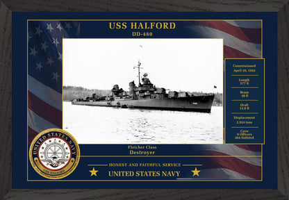 USS Halford DD-480 Framed Patriotic Photo
