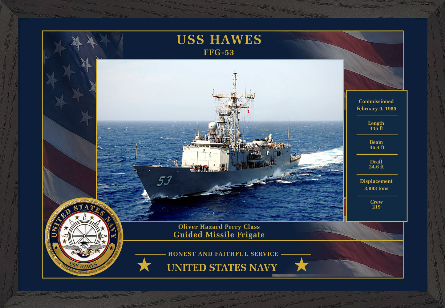 USS Hawes FFG-53 Framed Patriotic Photo
