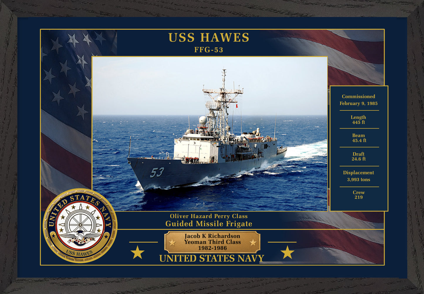 USS Hawes FFG-53 Framed Patriotic Photo