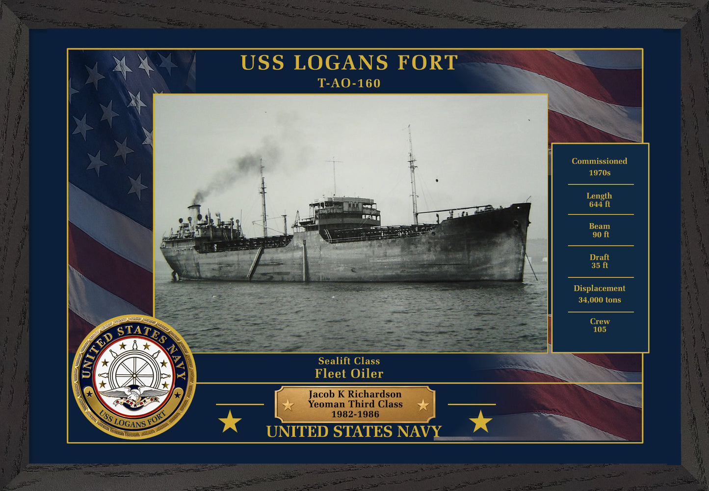 USS Logans Fort T AO-160 Framed Patriotic Photo