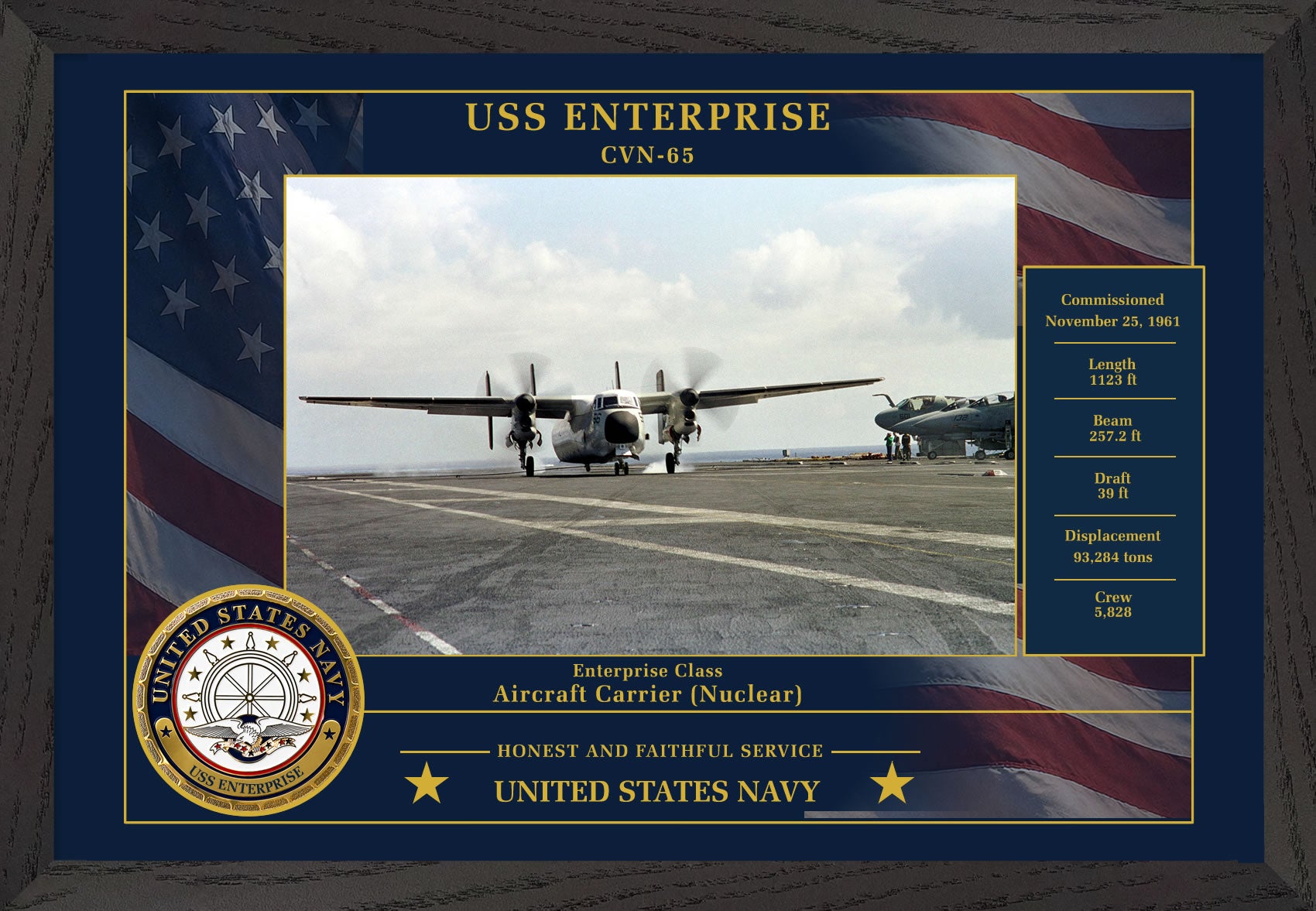 USS Enterprise CVN-65 Framed Patriotic Photo