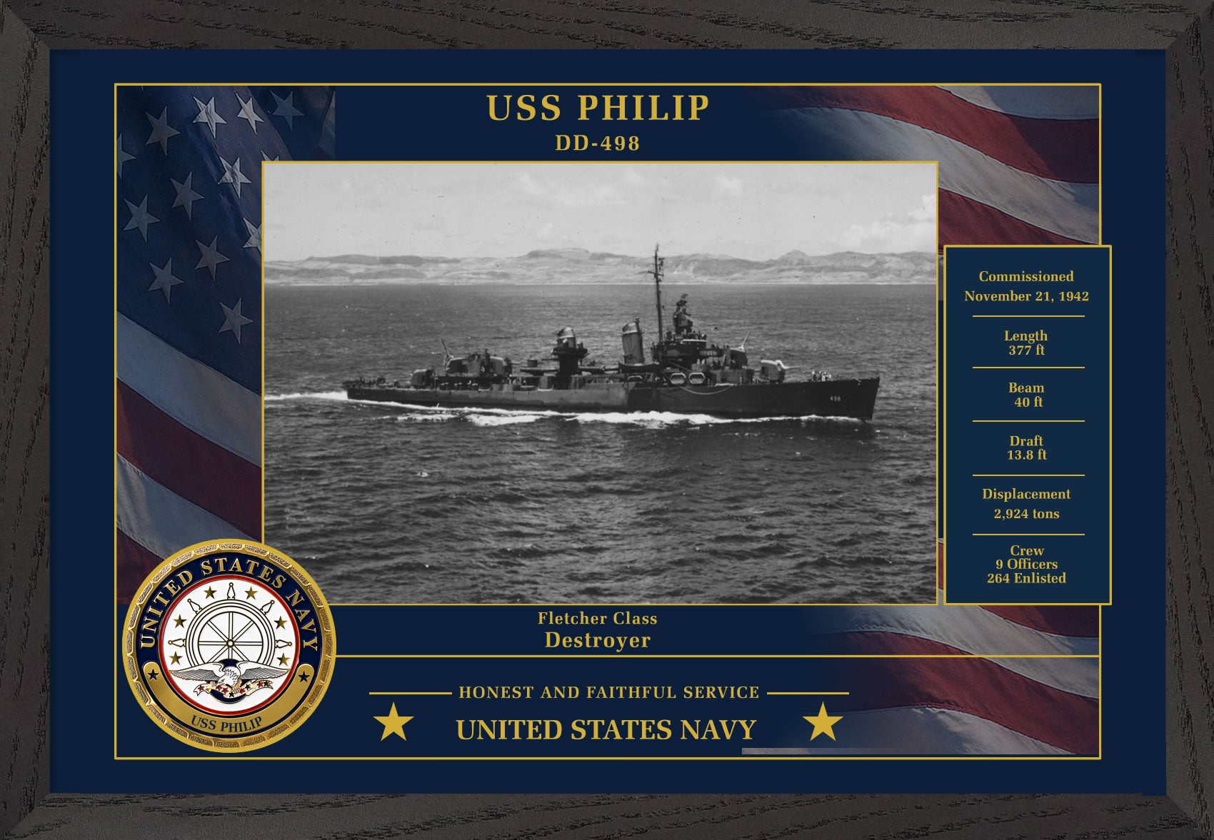 USS Philip DD-498 Framed Patriotic Photo