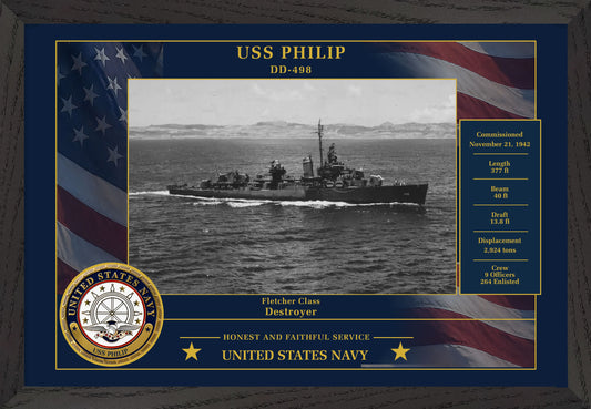 USS Philip DD-498 Framed Patriotic Photo