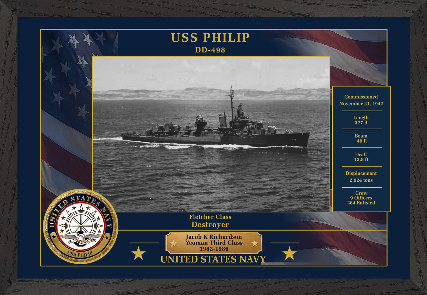 USS Philip DD-498 Framed Patriotic Photo