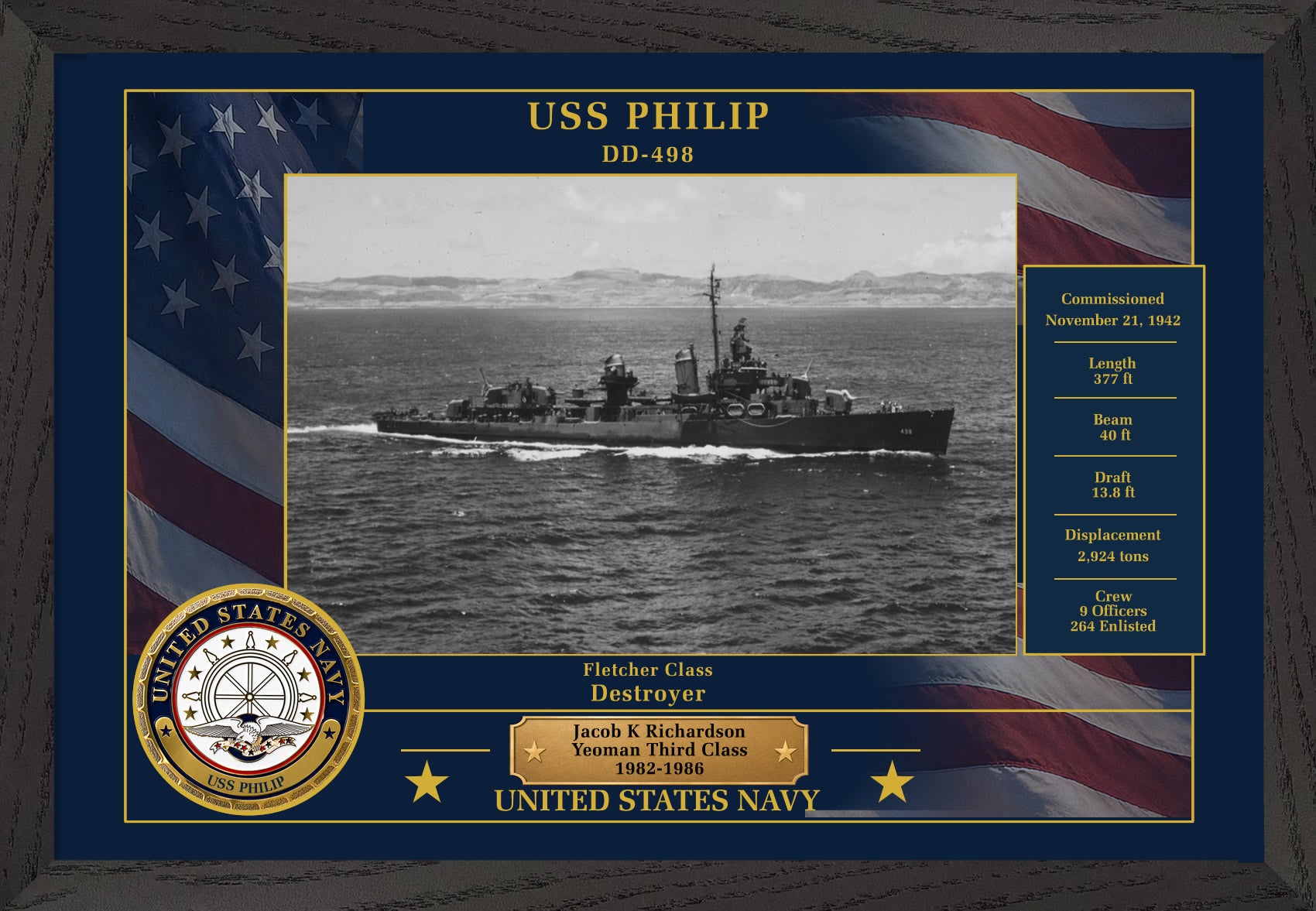 USS Philip DD-498 Framed Patriotic Photo