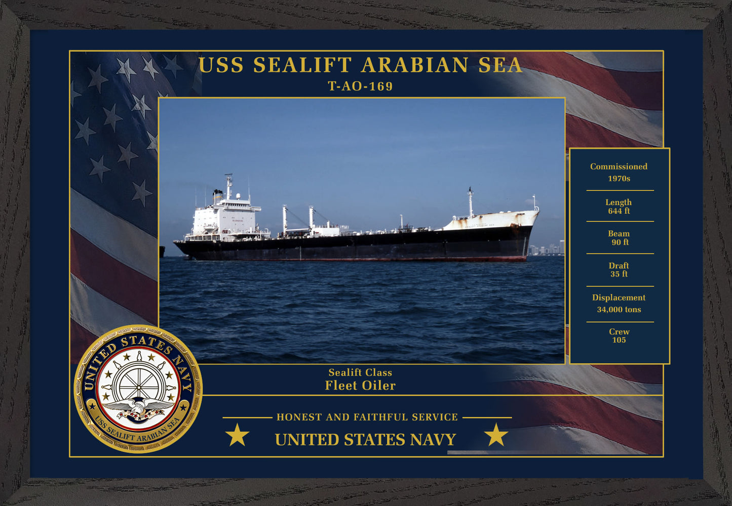 USS Sealift Arabian Sea T AO-169 Framed Patriotic Photo