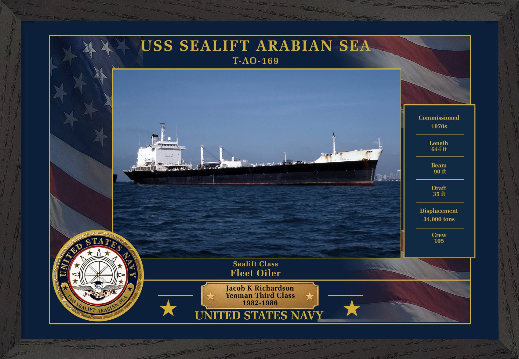 USS Sealift Arabian Sea T AO-169 Framed Patriotic Photo