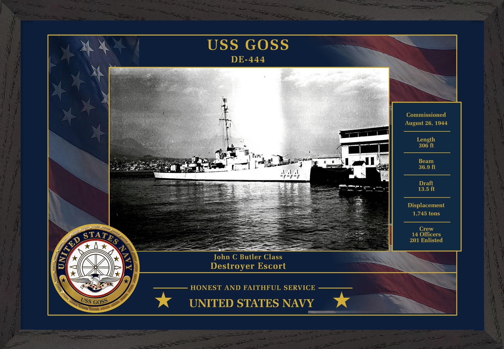 USS Goss DE-444 Framed Patriotic Photo