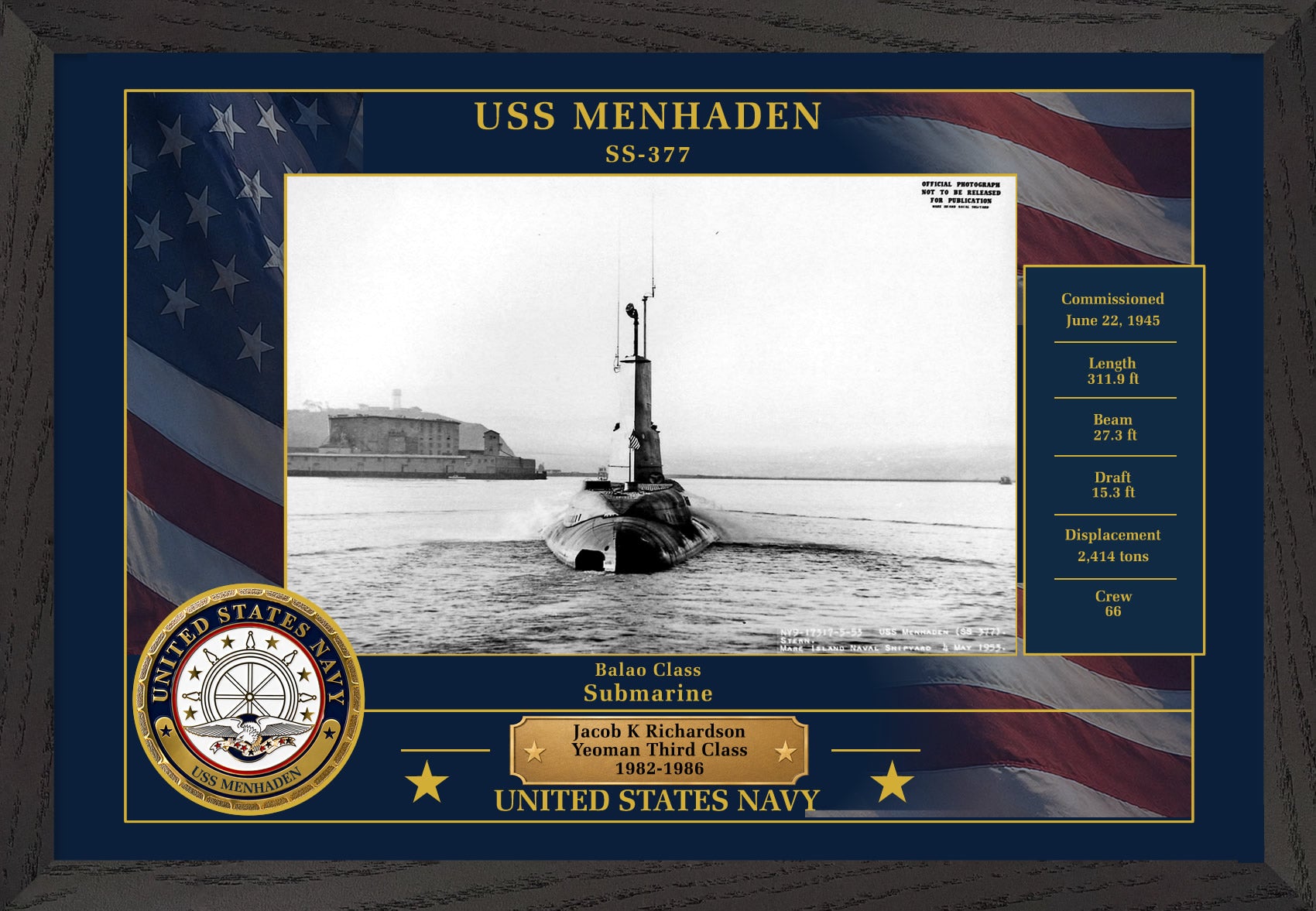 USS Menhaden SS-377 Framed Patriotic Photo