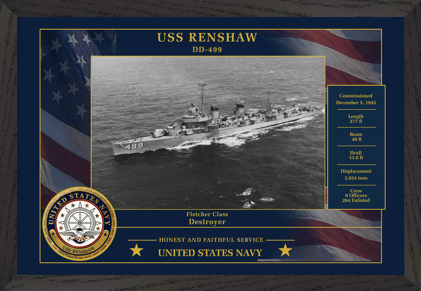 USS Renshaw DD-499 Framed Patriotic Photo