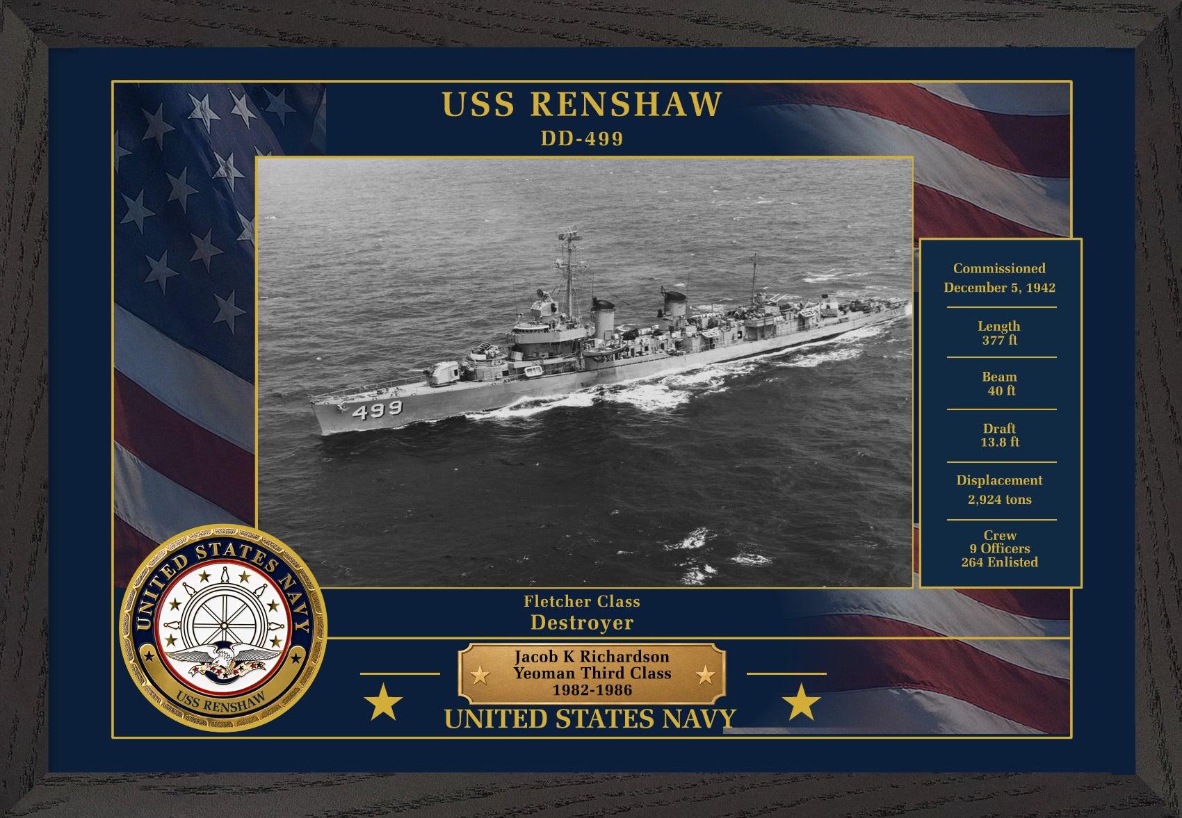 USS Renshaw DD-499 Framed Patriotic Photo