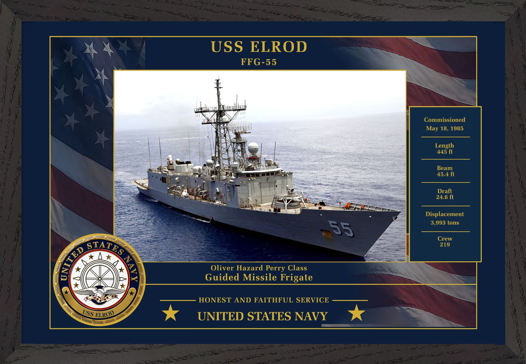 USS Elrod FFG-55 Framed Patriotic Photo