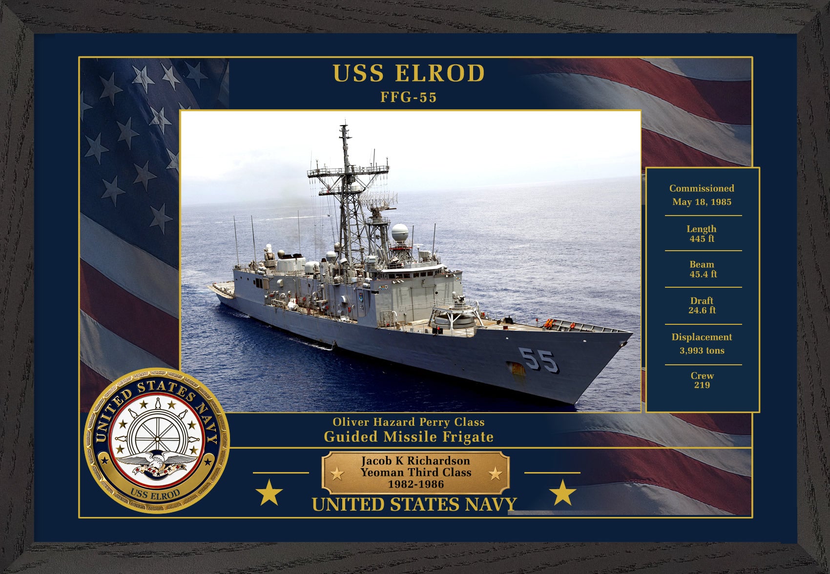 USS Elrod FFG-55 Framed Patriotic Photo