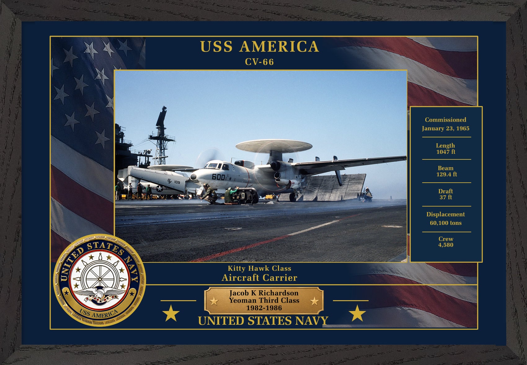 USS America CV-66 Framed Patriotic Photo