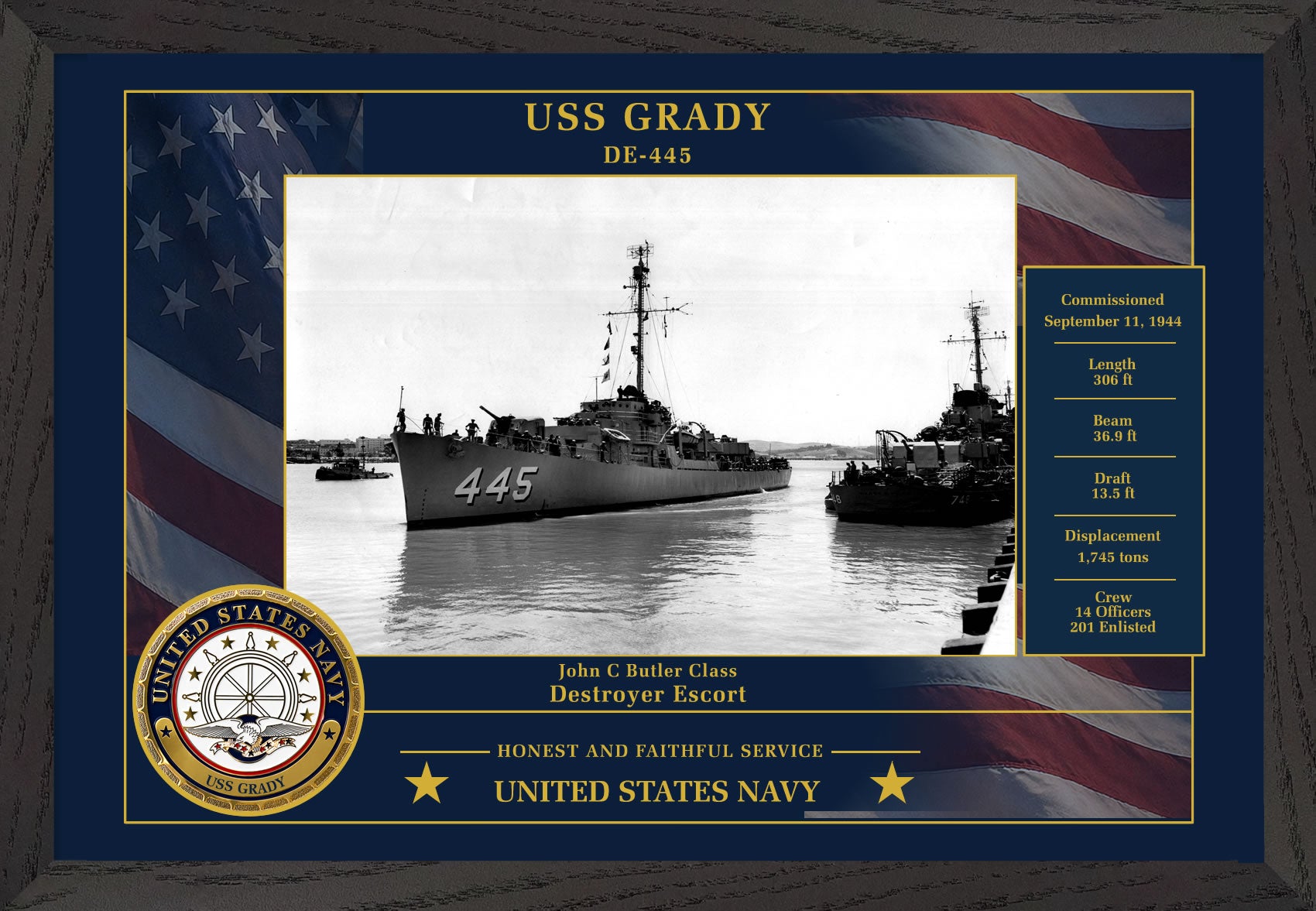 USS Grady DE-445 Framed Patriotic Photo