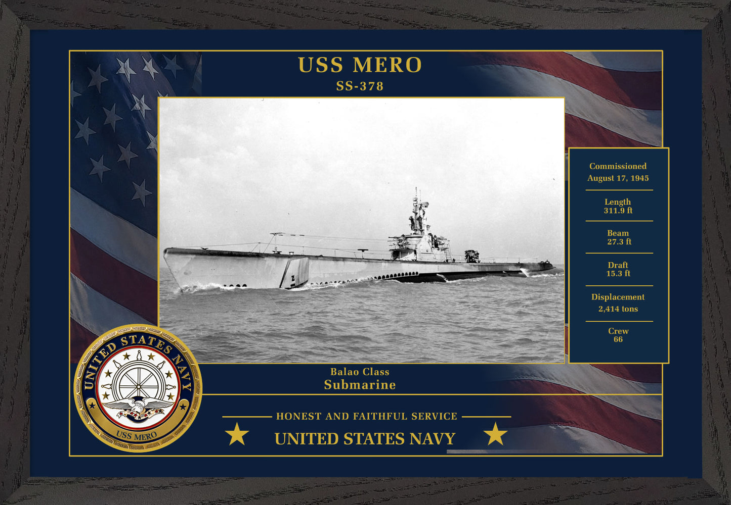 USS Mero SS-378 Framed Patriotic Photo