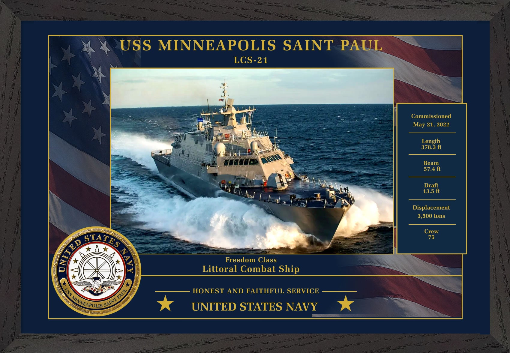 USS Minneapolis Saint Paul LCS-21 Framed Patriotic Photo