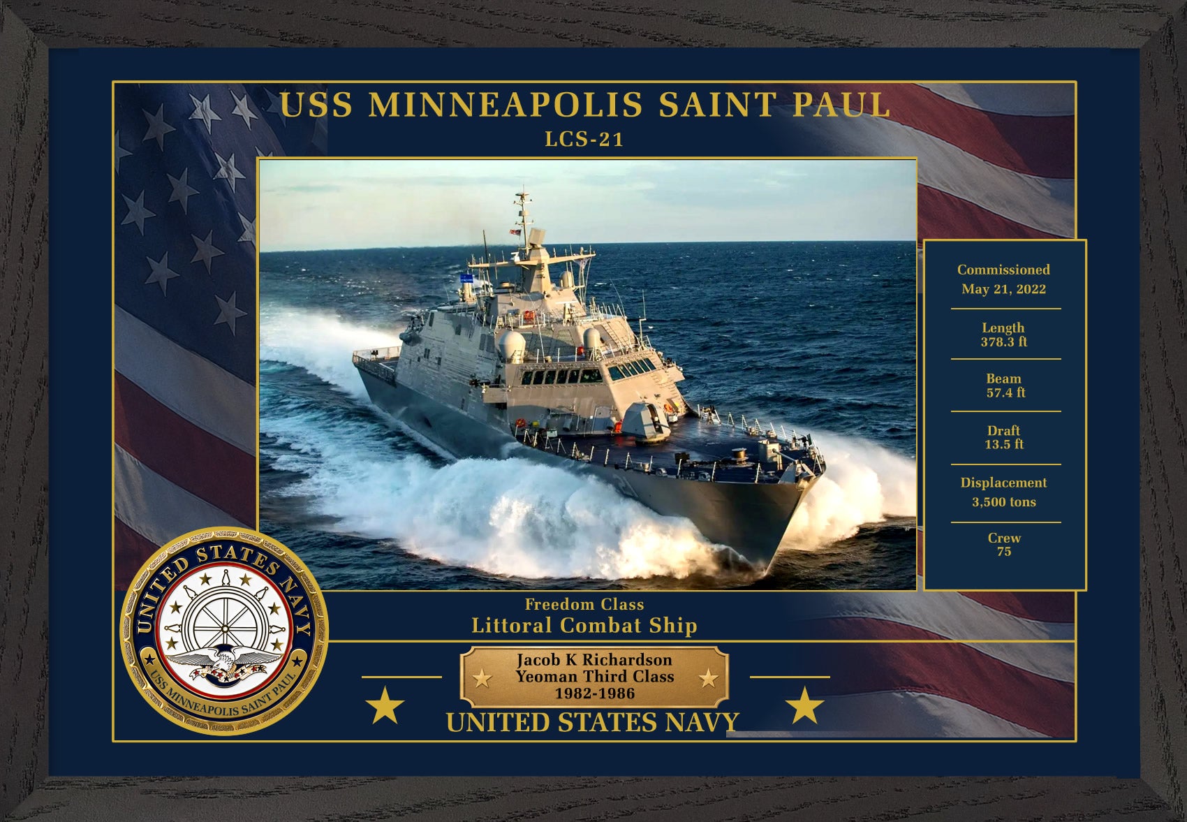 USS Minneapolis Saint Paul LCS-21 Framed Patriotic Photo