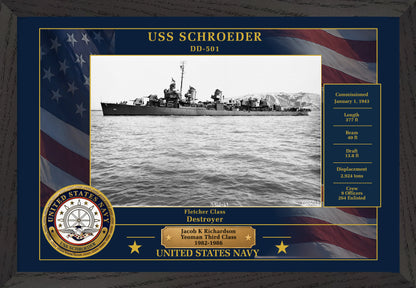 USS Schroeder DD-501 Framed Patriotic Photo