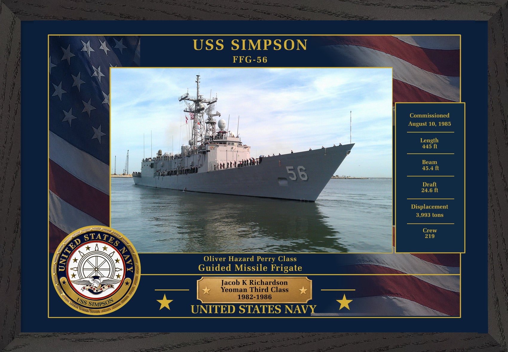 USS Simpson FFG-56 Framed Patriotic Photo