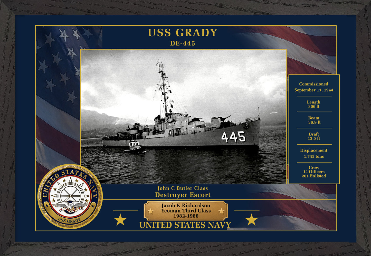 USS Grady DE-445 Framed Patriotic Photo