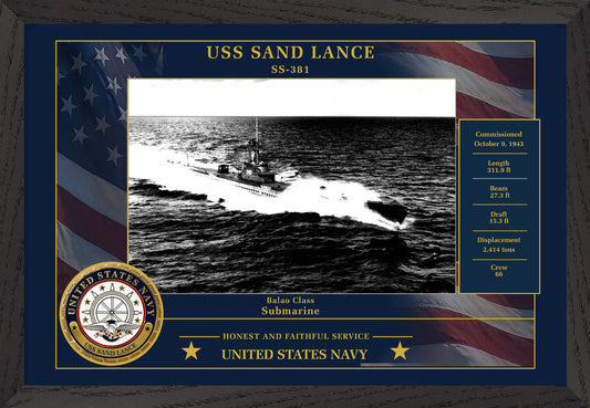 USS Sand Lance SS-381 Framed Patriotic Photo