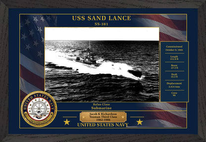 USS Sand Lance SS-381 Framed Patriotic Photo