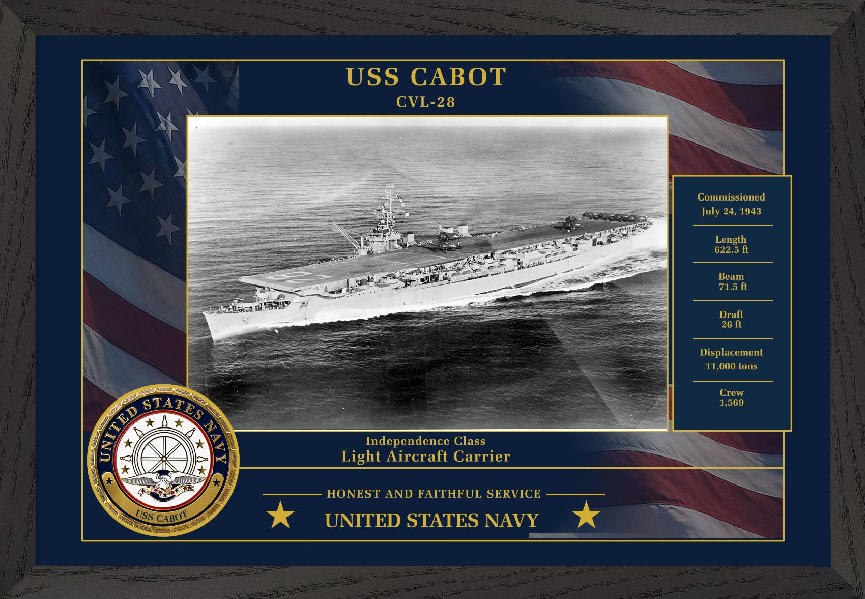 USS Cabot CVL-28 Framed Patriotic Photo