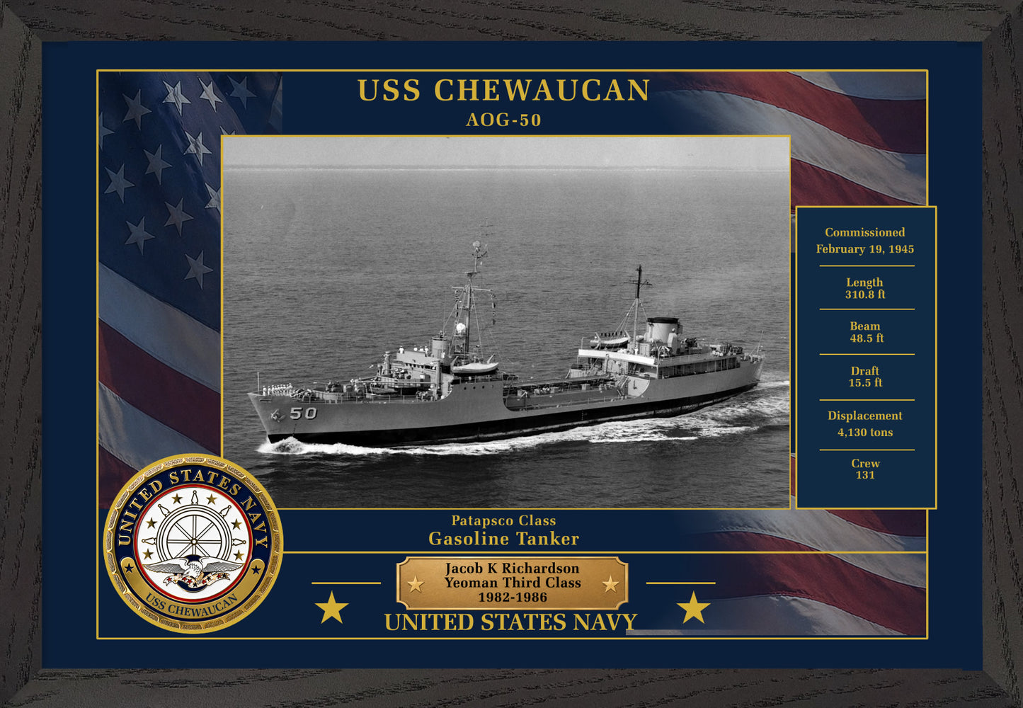 USS Chewaucan AOG-50 Framed Patriotic Photo