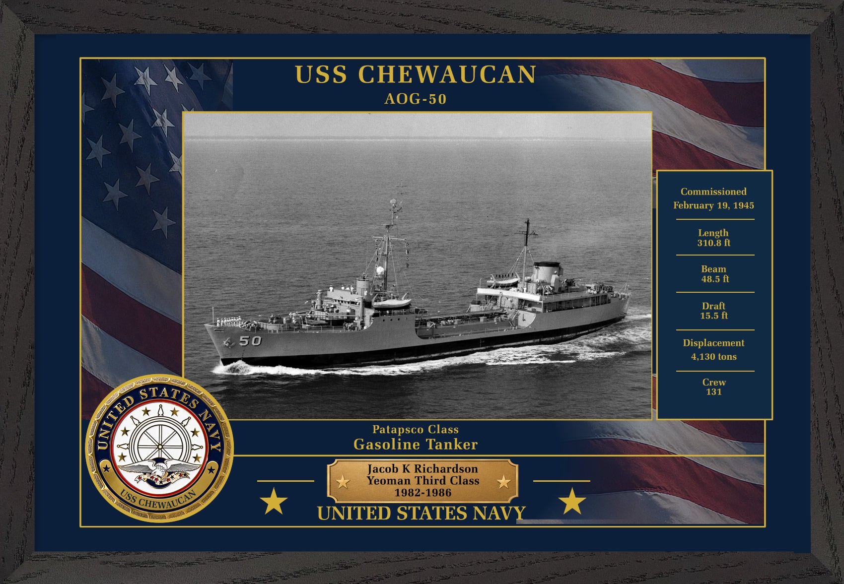 USS Chewaucan AOG-50 Framed Patriotic Photo