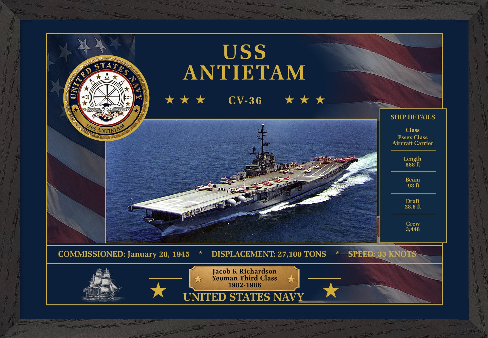 USS Antietam CV-36 Framed Patriotic Art