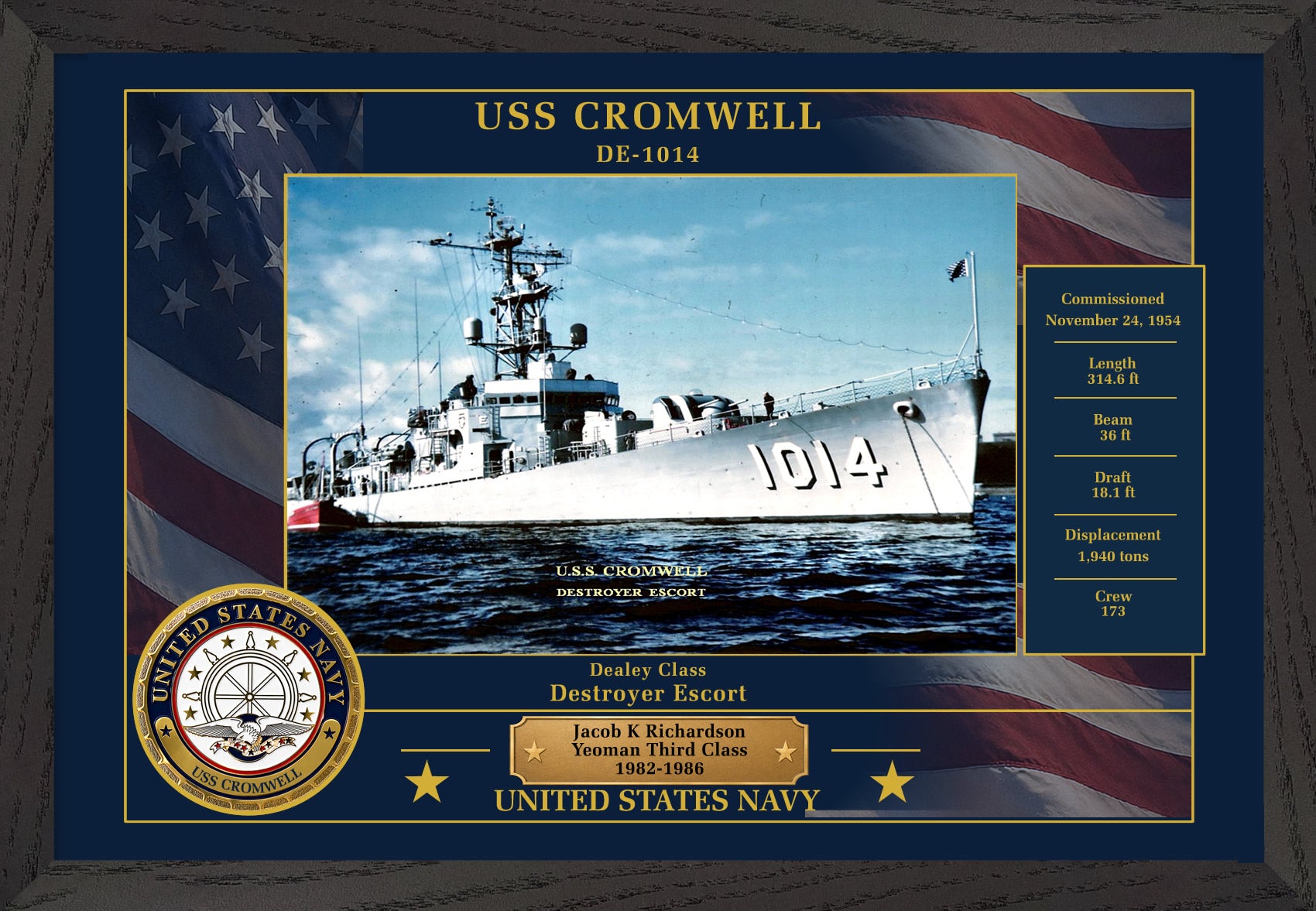 USS Cromwell DE-1014 Framed Patriotic Photo