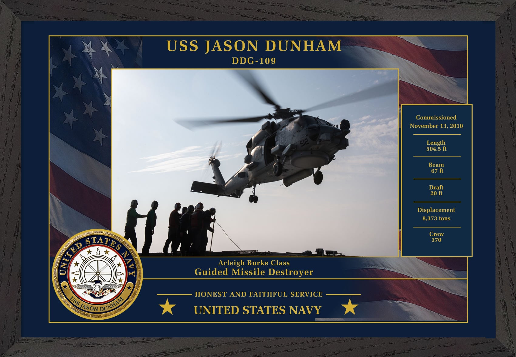 USS Jason Dunham DDG-109 Framed Patriotic Photo