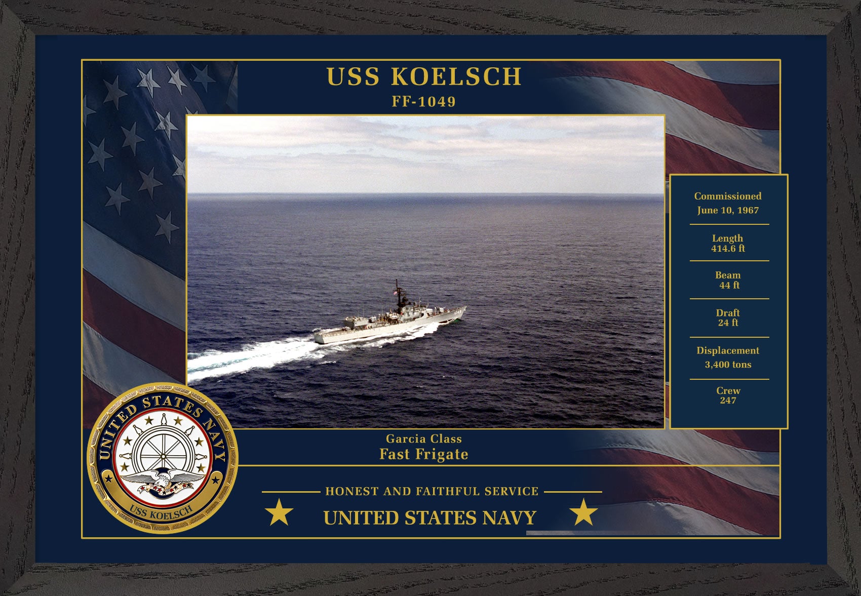 USS Koelsch FF-1049 Framed Patriotic Photo