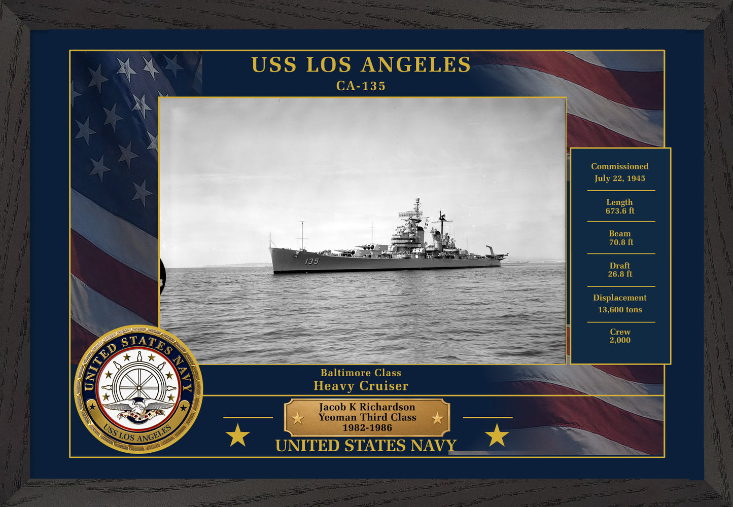 USS Los Angeles CA-135 Framed Patriotic Photo