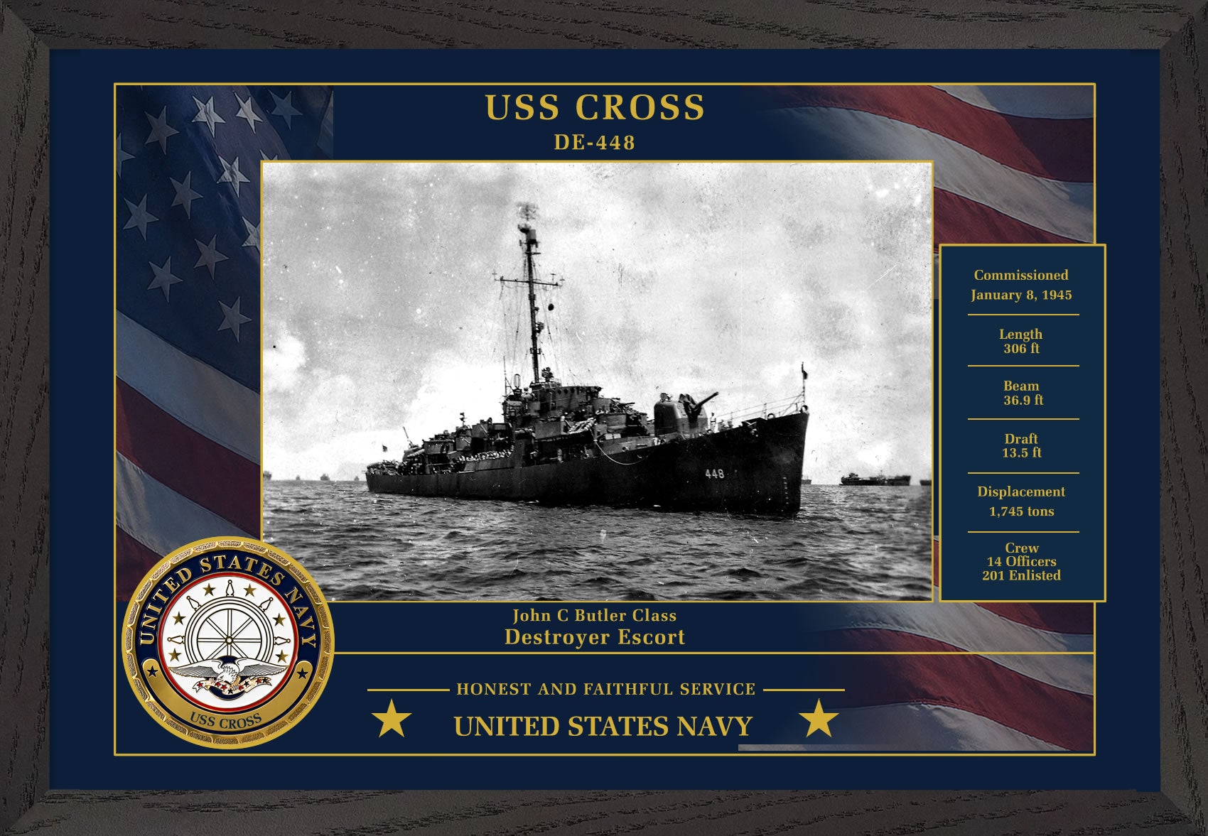 USS Cross DE-448 Framed Patriotic Photo
