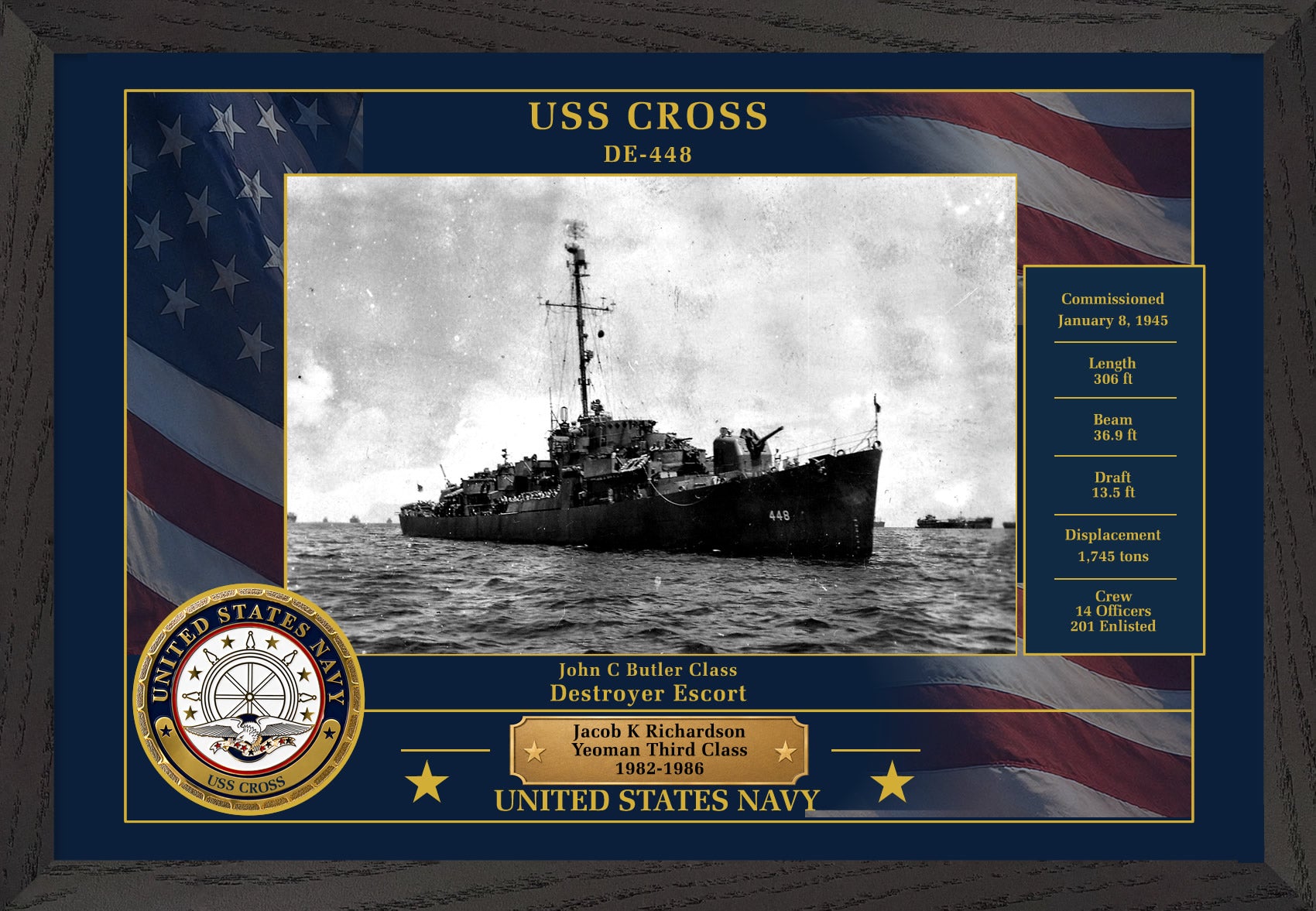 USS Cross DE-448 Framed Patriotic Photo