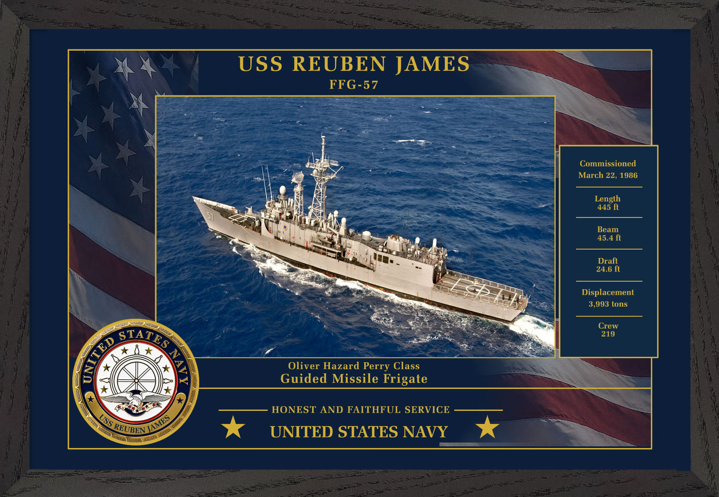USS Reuben James FFG-57 Framed Patriotic Photo