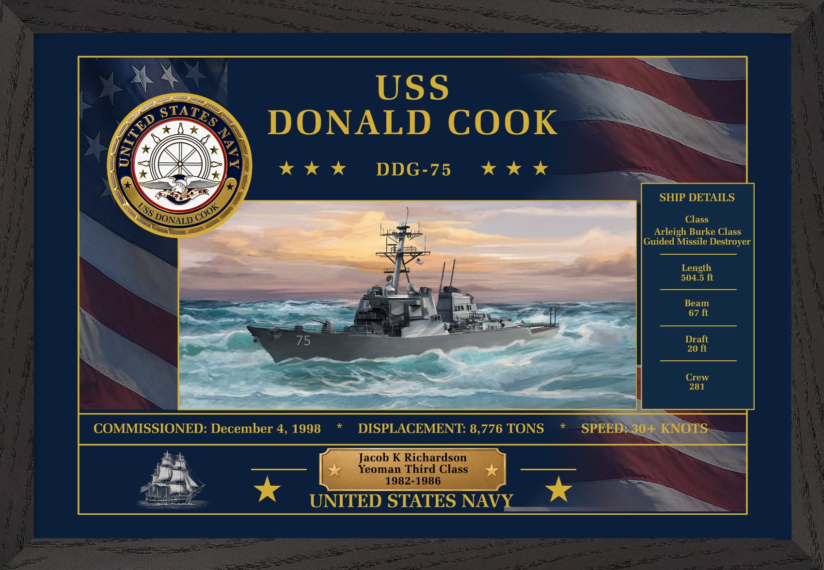 USS Donald Cook DDG-75 Framed Patriotic Art