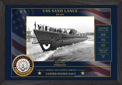 USS Sand Lance SS-381 Framed Patriotic Photo