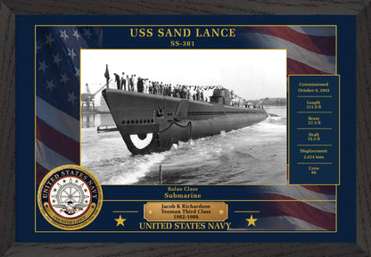 USS Sand Lance SS-381 Framed Patriotic Photo