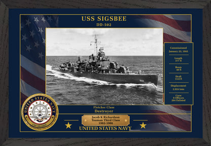 USS Sigsbee DD-502 Framed Patriotic Photo