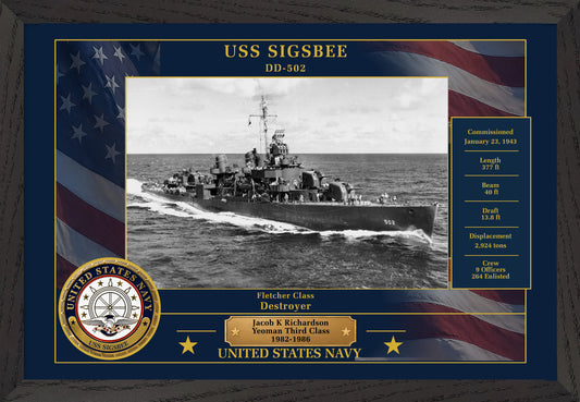 USS Sigsbee DD-502 Framed Patriotic Photo