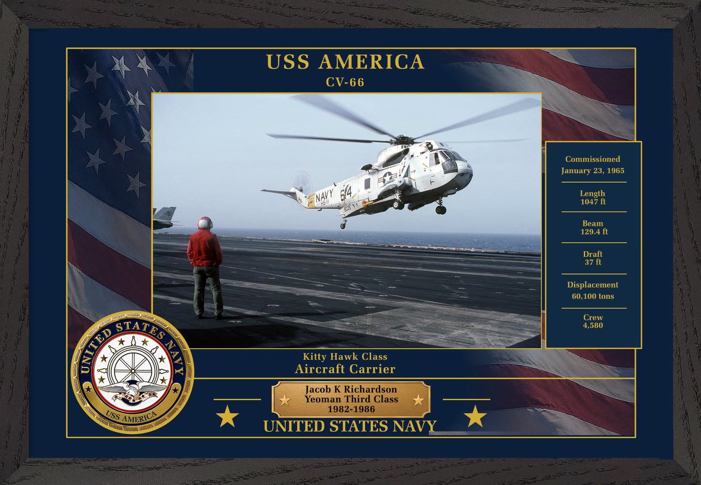 USS America CV-66 Framed Patriotic Photo