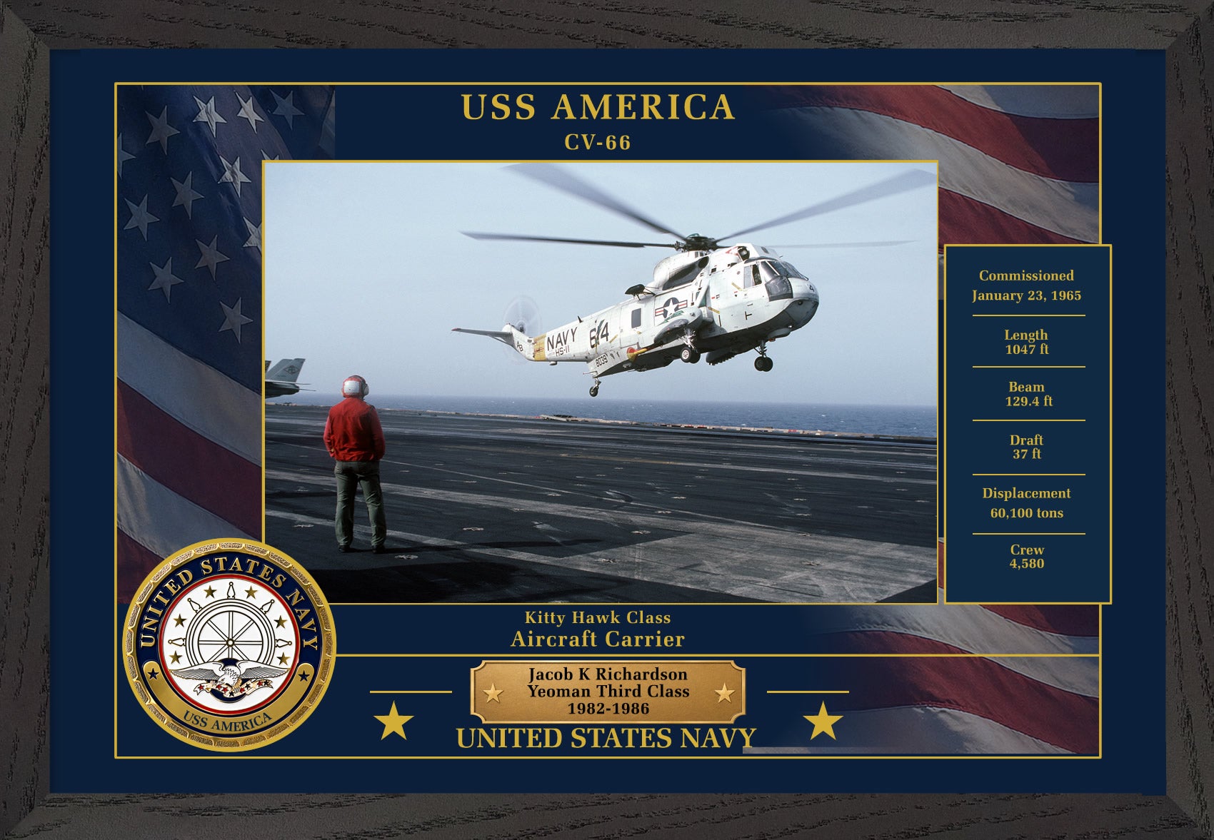 USS America CV-66 Framed Patriotic Photo
