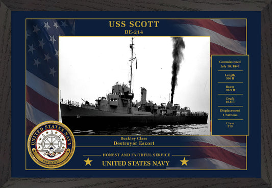 USS Scott DE-214 Framed Patriotic Photo