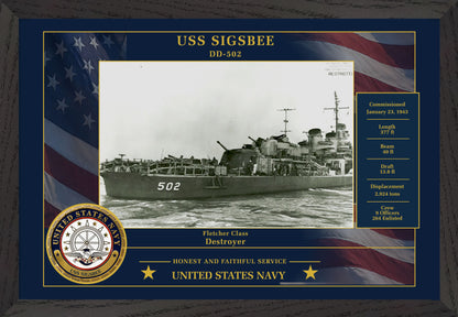 USS Sigsbee DD-502 Framed Patriotic Photo