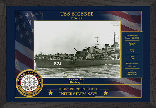USS Sigsbee DD-502 Framed Patriotic Photo